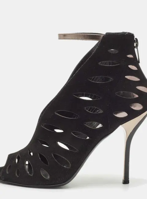 Jimmy Choo Black Leather and Suede Drift Cutout Booties Size 37