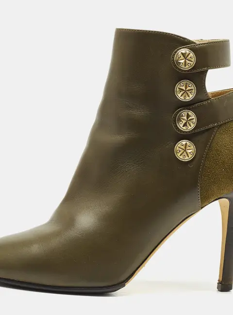 Jimmy Choo Olive Green Leather and Suede Troop Booties Size 36