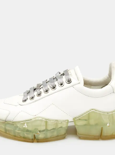 Jimmy Choo White Leather Diamond Low Top Sneakers Size 37