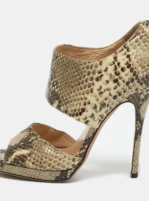 Jimmy Choo Beige/Black Python Embossed Leather Ankle Strap Sandals Size 39.5