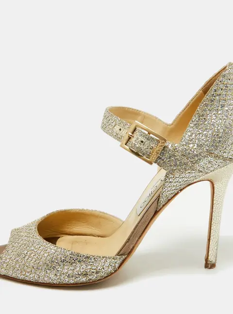Jimmy Choo Gold Glitter Mary Jane Pumps Size 39.5