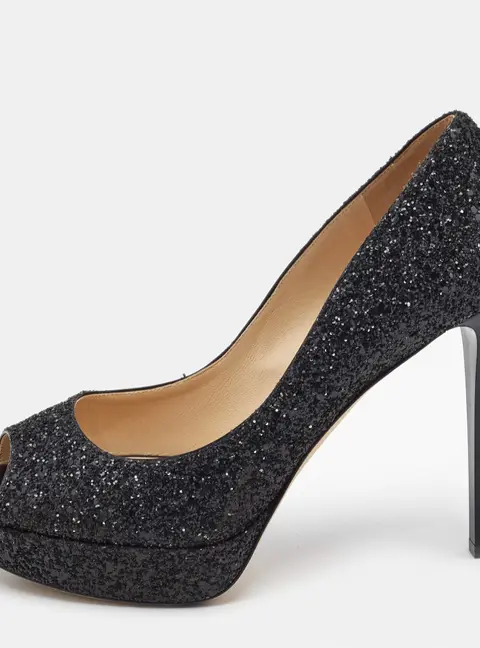 Jimmy Choo Black Coarse Glitter Dahlia Pumps Size 40