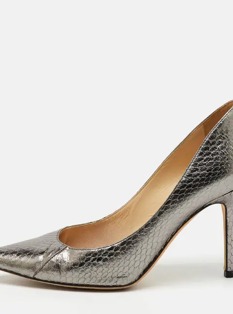 Jimmy Choo Metallic Grey Python Embossed Leather Pointed Toe Pumps Size 37