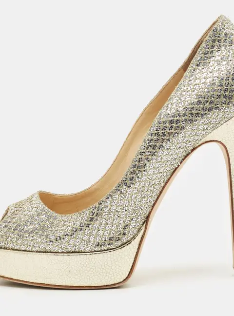 Jimmy Choo Gold/Silver Coarse Glitter Luna Pumps Size 38