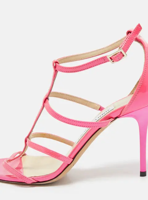 Jimmy Choo Neon Pink Patent Leather Thistle Open Toe Sandals Size 36