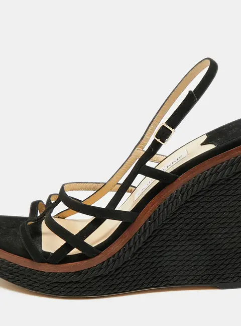 JIMMY Choo Black Suede Caged Strappy Ankle Strap Wedge Sandals Size 41