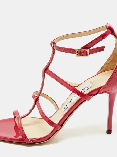 Jimmy Choo Neon Pink Patent Leather Thistle Open Toe Sandals Size 36