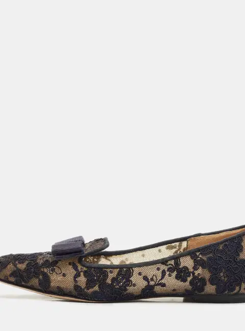 Jimmy Choo Blue Lace and Mesh Gala Bow Ballet Flats Size 36