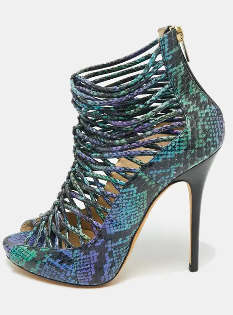 Jimmy Choo Multicolor Snakeskin Leather Quaker Elaphe Snake Sandals Size 40