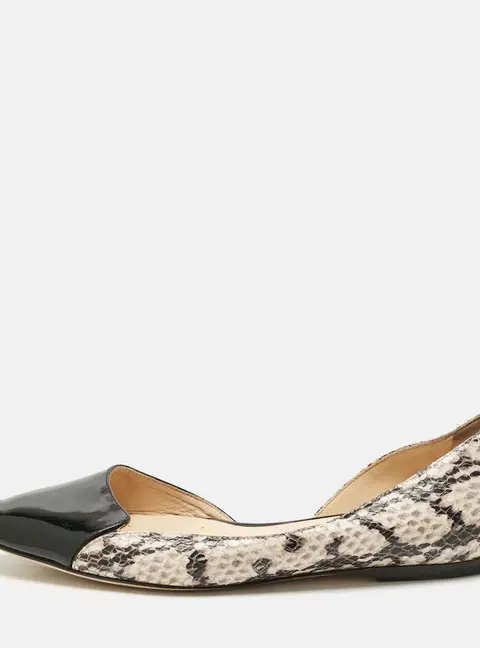 Jimmy Choo Black/Grey Patent Leather and Python Embossed Leather D'orsay Flats Size 37