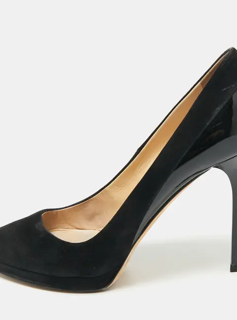 Jimmy Choo Black Suede and Patent Leather Pointed Toe Pumps Size 39.5