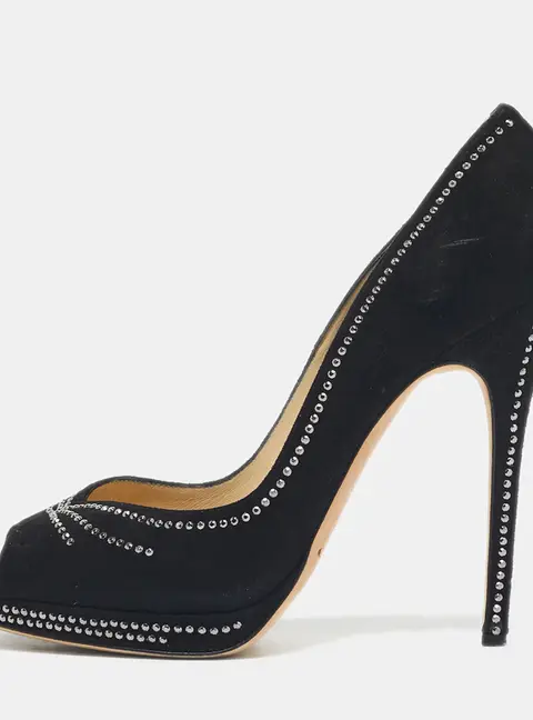 Jimmy Choo Black Suede Studded Peep Toe Pumps Size 41