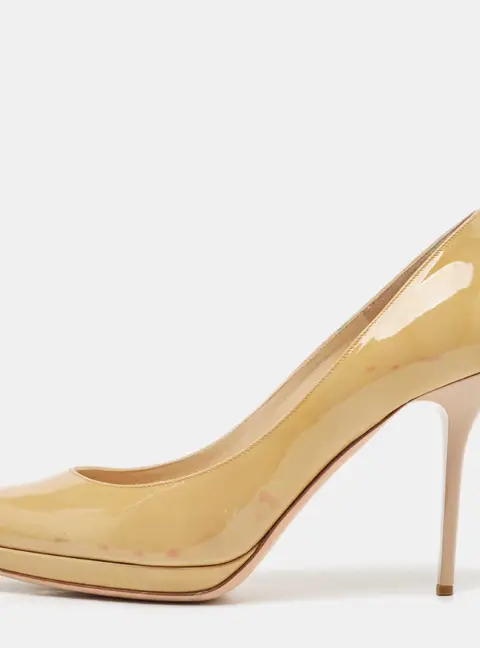 Jimmy Choo Beige Patent Leather Platform Pumps Size 38.5