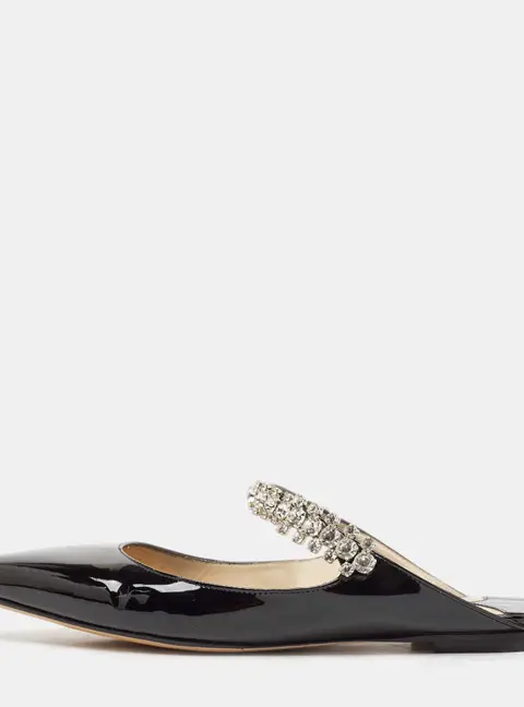 Jimmy Choo Black Patent Leather Bing Flat Mules Size 36