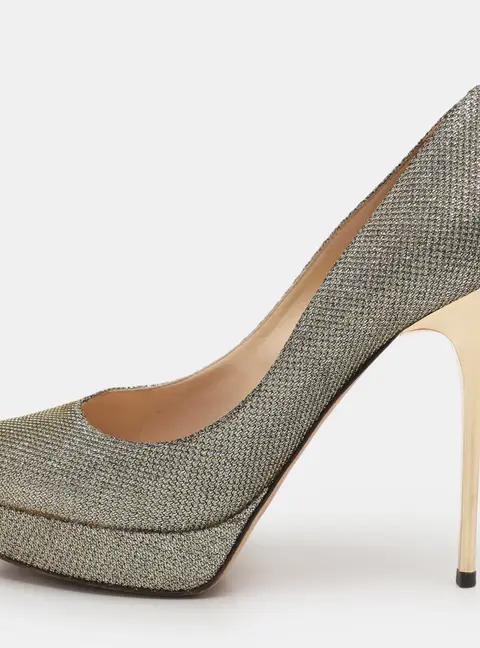 Jimmy Choo Gold Coarse Glitter Eros Platform Pumps Size 39.5