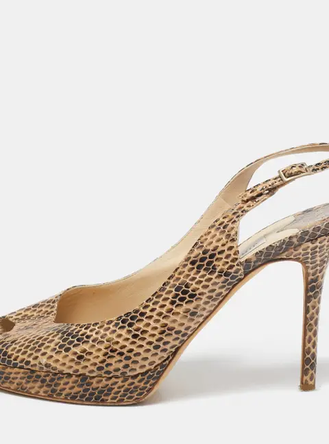 Jimmy Choo Two  Tone Python Leather Peep Toe Platform Nova Slingback Sandals Size 38.5