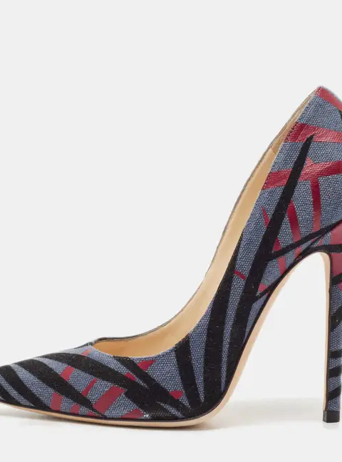Jimmy Choo Multicolor Canvas Abel Pointed Toe Pumps Size 37.5