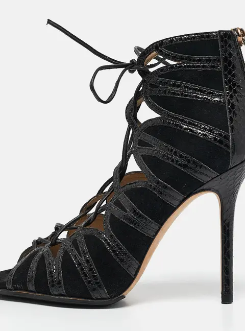 Jimmy Choo Size 36.5 Black Python Leather and Suede Sandals