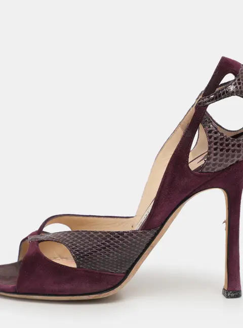 Jimmy Choo Purple Snakeskin Leather and Suede Peep Toe Sandals Size 36.5