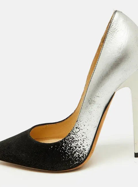 Jimmy Choo Black/Silver Suede and Leather Anouk Pumps Size 35.5