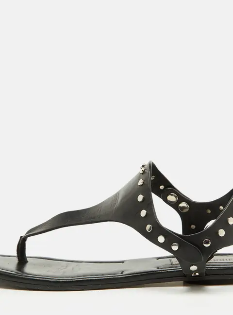 Jimmy Choo Black Leather Studded T-Strap Flat Sandals Size 37
