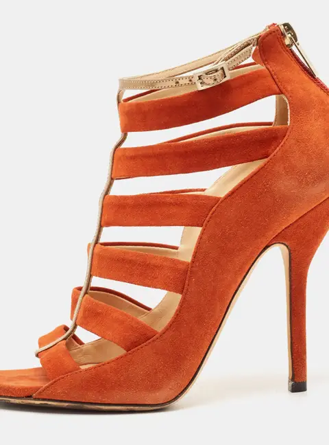 Jimmy Choo Orange Suede Gladiator Sandals Size 37.5
