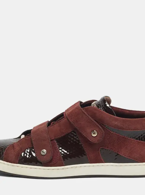 Jimmy Choo Burgundy Suede and Patent Leather Trainers Low Top Sneakers 38.5