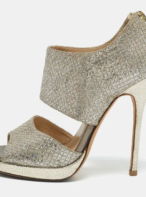 Jimmy Choo Metallic Silver Glitter Private Platform Sandals Size 37