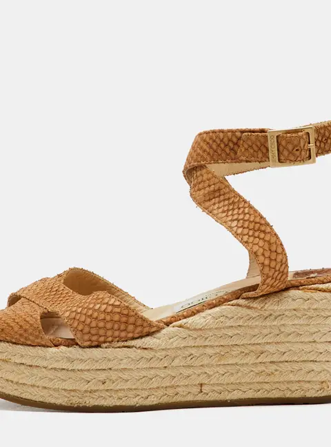 Jimmy Choo Brown Snakeskin Embossed Leather Platform Wedge Espadrille Sandals Size 36.5