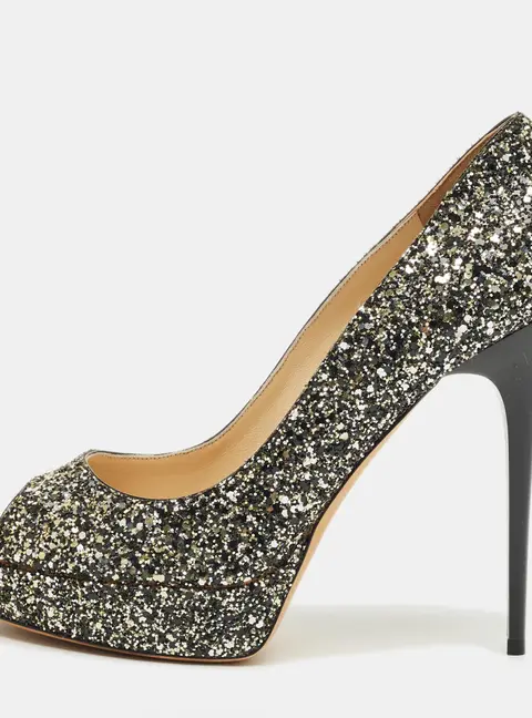 Jimmy Choo Multicolor Glitter Peep Toe Pumps Size 40