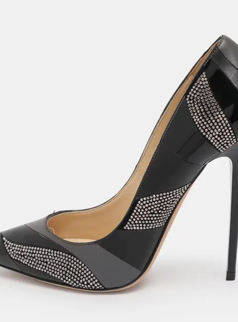 Jimmy Choo Black/Grey Leather and Suede Embellished Pointed Toe Pumps Size 38