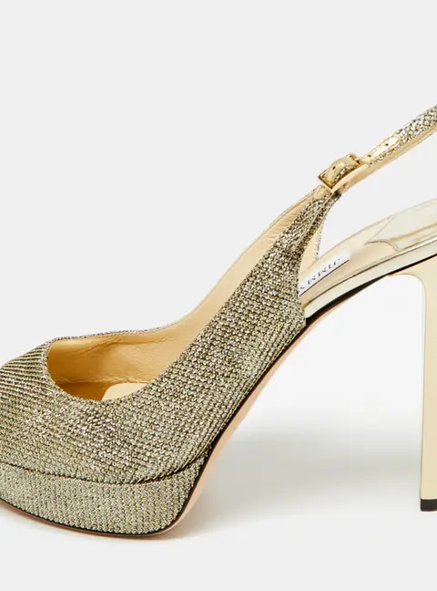 Jimmy Choo Gold Glitter Accents Peep Toe Slingback Pumps Size 40