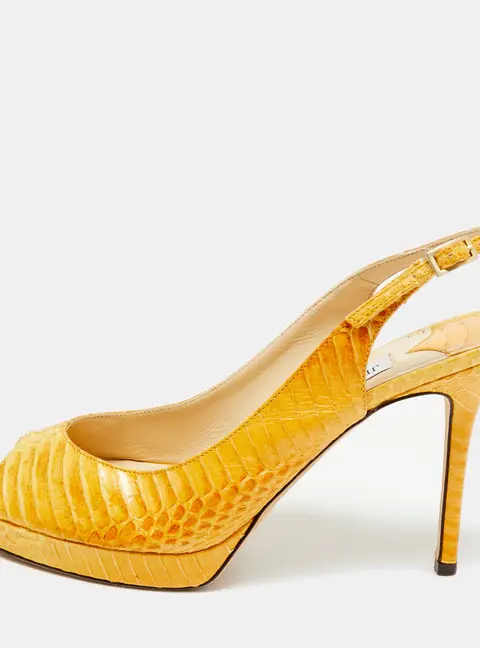 Jimmy Choo Yellow Python Leather Peep Toe Slingback Pumps Size 40