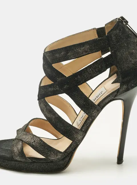 Jimmy Choo Size 37.5 Black Suede Ankle Strap Sandals