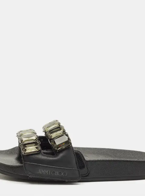 Jimmy Choo Fitz Size 38 Black Leather Flat Slide