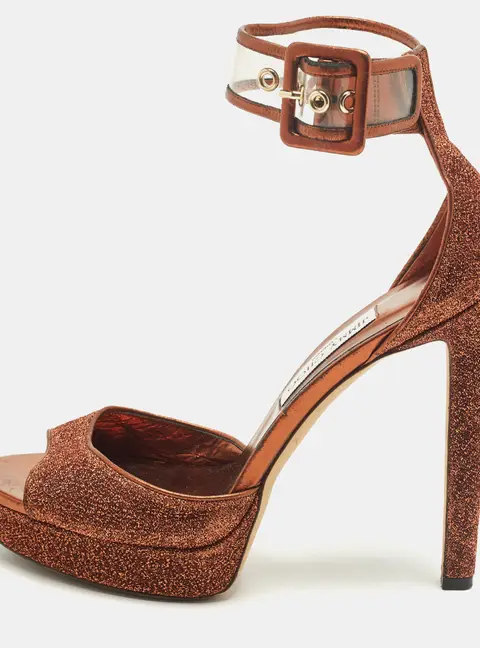 Jimmy Choo Moscow Size 41 Metallic Lurex Fabric and PVC Ankle Strap Sandals