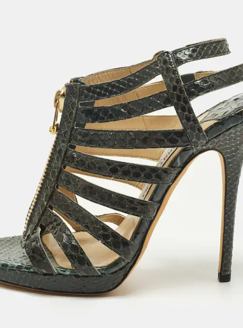 Jimmy Choo Size 38.5 Green Python Leather Strappy  Sandals