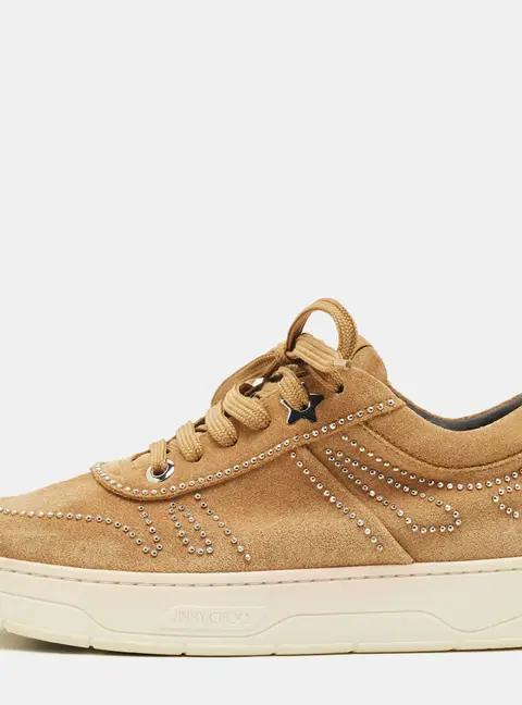 Jimmy Choo Hawaii Size 38.5 Brown Suede Stud Embellished Low Top Sneakers