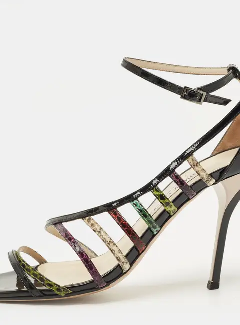 Jimmy Choo Size 39.5 Multicolor Patent Leather and Snakeskin Leather Strappy  Sandals