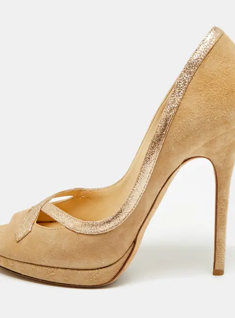Jimmy Choo Quick Size 40 Beige Suede Peep Toe Pumps