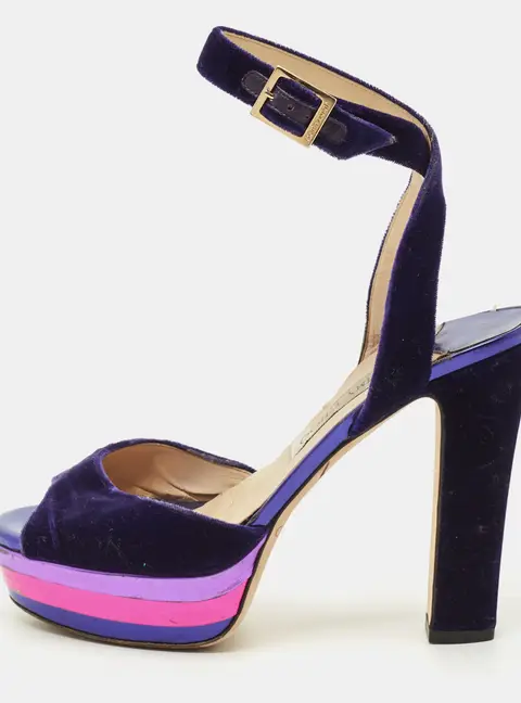 Jimmy Choo Size 38 Purple Velvet Platform Ankle Wrap Sandals