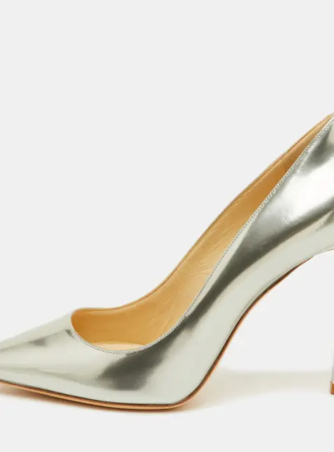 Jimmy Choo Anouk Size 39 Silver Leather Pointed Toe Pumps