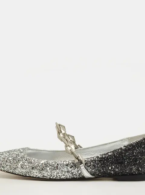 Jimmy Choo Diamond Size 38.5 Silver/Black Glitter Ballet Flats