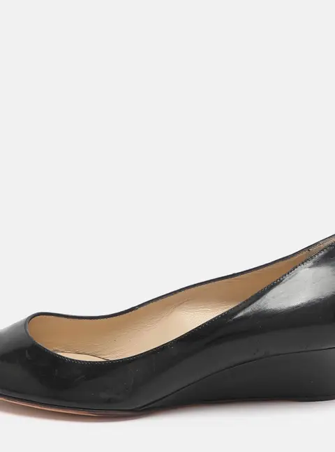 Jimmy Choo Baxen Size 37 Black Patent Leather Peep Toe Pumps