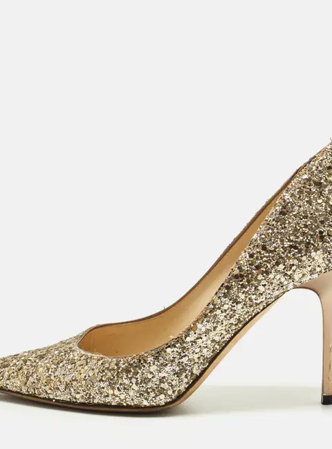 Jimmy Choo Romy Size 36 Gold Coarse Glitter Pumps