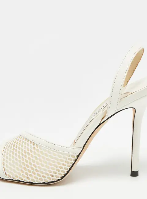 Jimmy Choo Size 36.5 White Leather and Mesh Slingback Sandals
