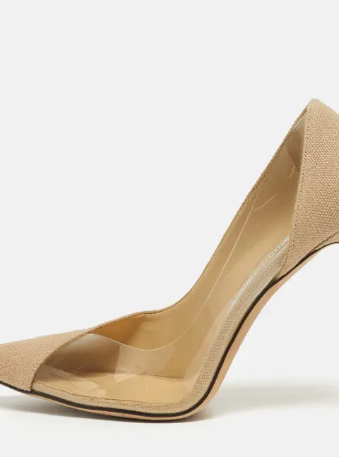 Jimmy Choo Cass Size 39.5 Beige/Transparent Canvas and PVC Pumps