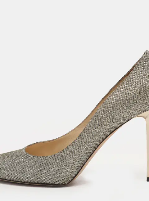 Jimmy Choo Bridget Size 39.5 Metallic Lurex Fabric Pumps