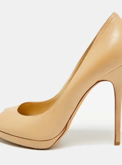Jimmy Choo Quiet Size 41 Beige Leather Peep Toe Pumps