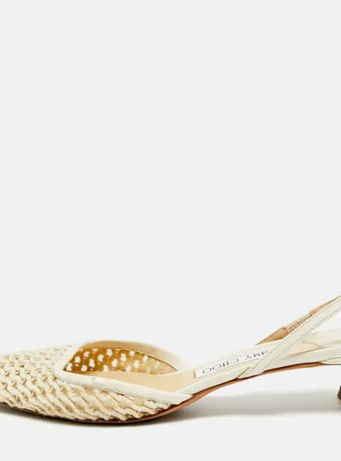 Jimmy Choo Cream Leather and Mesh Erica  Slingback Pumps Size 38